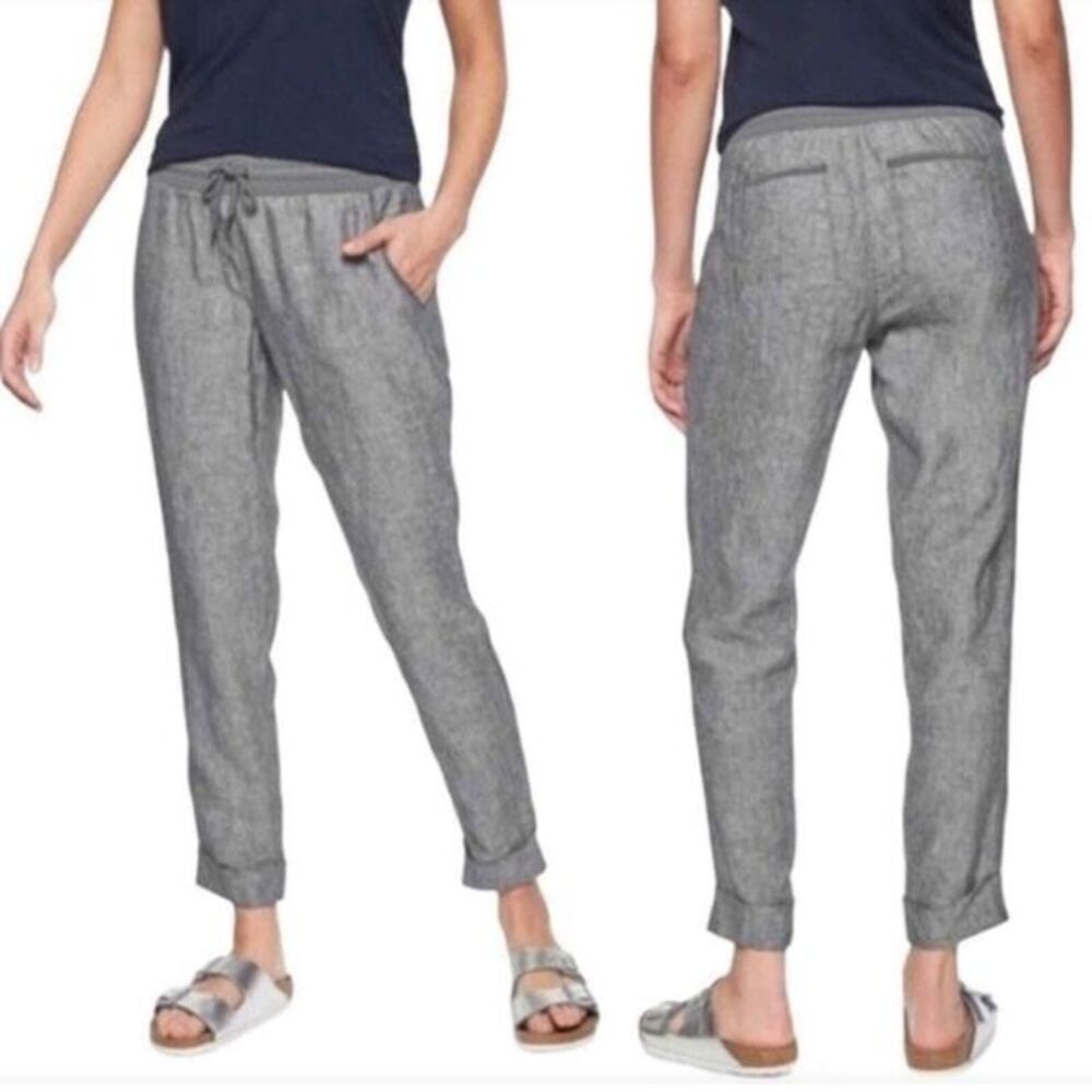 Athleta -140 Bali Linen Ankle Pant in‎ Flint Grey Heather #175799 size 8